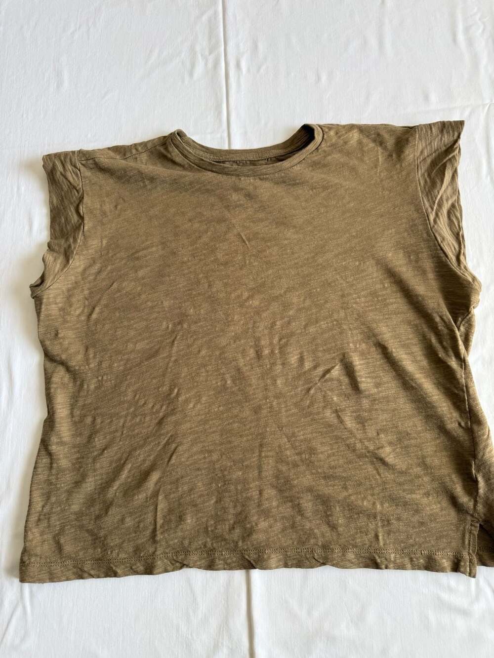 Madewell Muscle Tee Size L Olive Green Slub Cotton Cap Sleeve cottagecore